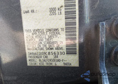 2009 Nissan Maxima 3.5 Sv from USA, damaged, VIN 1N4AA51E09C856330